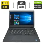 Ігровий ноутбук Б-класу Dell Latitude 5580 / 15.6" (1920x1080) TN / Intel Core i5-7440HQ (4 ядра по 2,8 - 3,8 ГГц) / 16 ГБ DDR4 / 480 ГБ SSD / nVidia GeForce 940MX, 2 ГБ GDDR5, 64-біт / WebCam б/в