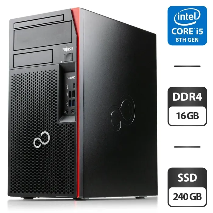 Комп'ютер Fujitsu Esprimo P758 E85 Tower / Intel Core i5-8400 (6 ядер по 2.8 - 4.0 GHz) / 16 GB DDR4 / 240 GB SSD / Intel UHD Graphics 630 б/в - зображення 1