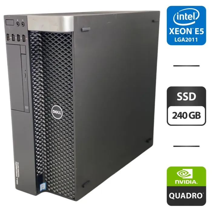 Робоча станція Dell Precision T5810 Tower / Intel Xeon E5-2697 v3 (14 (28) ядра по 2.6 - 3.6 GHz) / 32 GB DDR3 / 240 GB SSD / nVidia Quadro K2200, 4 GB GDDR5, 128-bit / DVD-ROM б/в - зображення 1