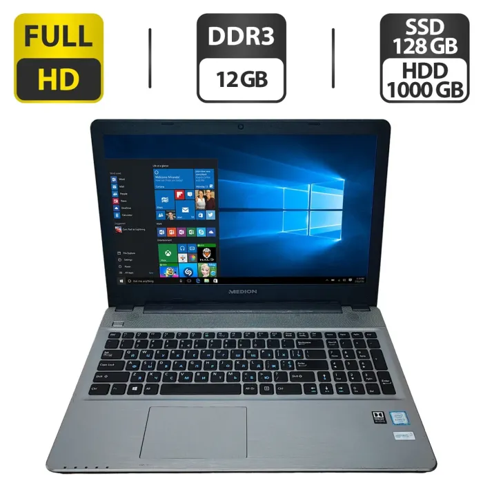 Ноутбук Б-клас Medion Akoya E6424 / 15.6" (1920x1080) TN / Intel Core i5-6267U (2 (4) ядра по 2.9 - 3.3 GHz) / 12 GB DDR3 / 128 GB SSD + 1000 GB HDD / Intel Iris Graphics 550 / WebCam б/в - зображення 1