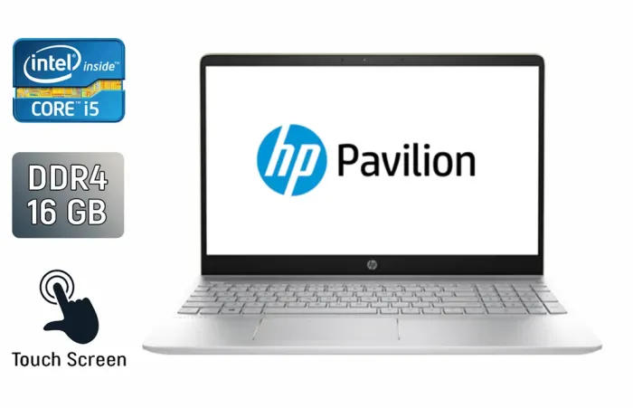 Ноутбук HP Pavilion 15-ck075nr / 15.6" (1920x1080) IPS Touch / Intel Core i5-8250U (4 (8) ядра по 1.6 - 3.4 GHz) / 16 GB DDR4 / 512 GB SSD / Intel HD Graphics 620 / WebCam / Windows 10 б/в - зображення 1