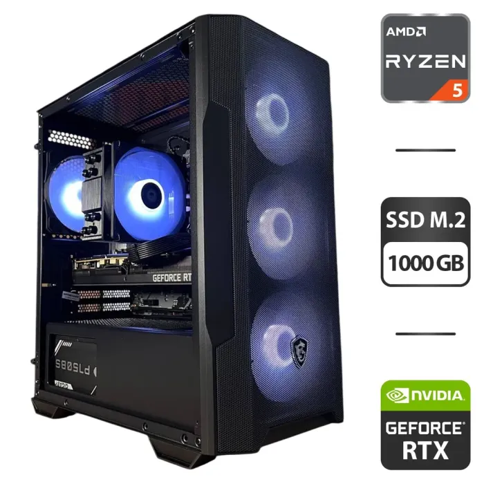 Збірка під замовлення комп'ютер MSI MAG Forge M100R Black Tower / AMD Ryzen 5 7500F (6 (12) ядер по 3.7 - 5.0 GHz) / 32 GB DDR5 / 1000 GB SSD M.2 / nVidia GeForce RTX 3080, 10 GB GDDR6X, 320-bit / 750W - зображення 1