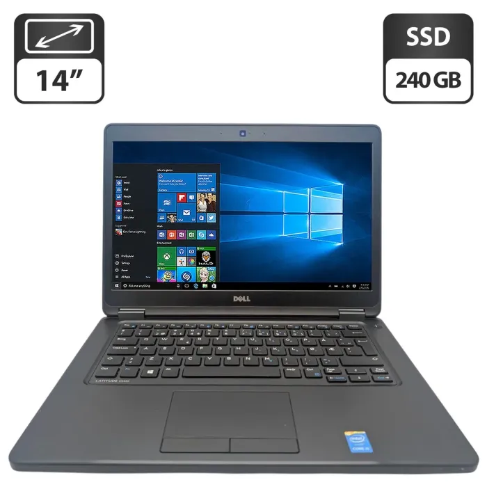 Ноутбук Dell Latitude E5450 / 14" (1366x768) TN / Intel Core i5-5200U (2 (4) ядра по 2.2 - 2.7 GHz) / 8 GB DDR3 / 240 GB SSD / Intel HD Graphics 5500 / WebCam б/в - зображення 1