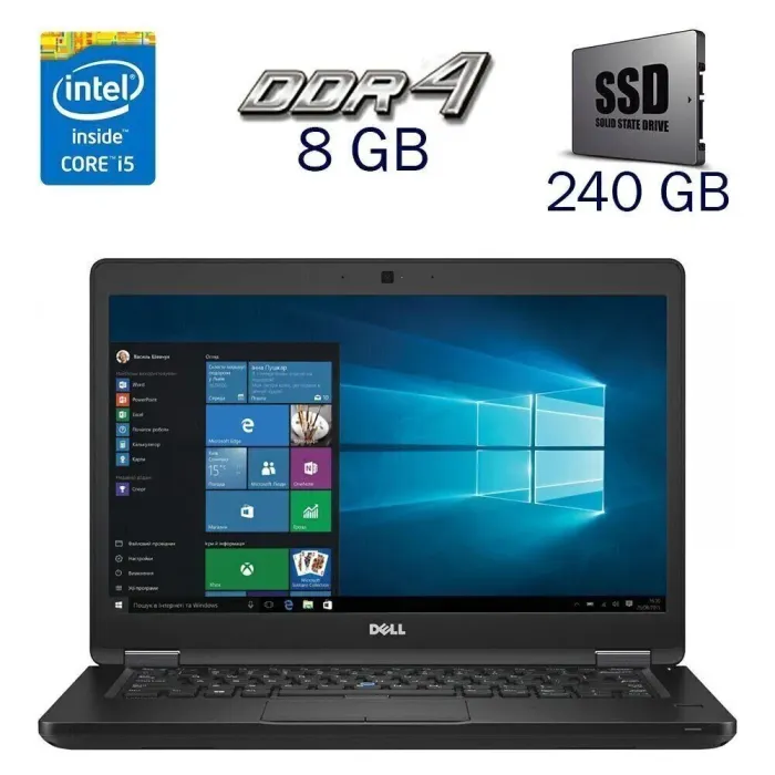 Ультрабук Dell Latitude 5480 / 14" (1920x1080) IPS / Intel Core i5-6300U (2 (4) ядра по 2.4 - 3.0 GHz) / 8 GB DDR4 / 240 GB SSD / Intel HD Graphics 520 / WebCam / Windows 10 б/в - зображення 1