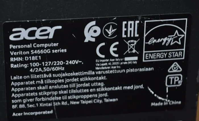 Комп'ютер Б-класу Acer Veriton S4660G Tower / Intel Core i5-8400 (6 ядер по 2,8 - 4,0 ГГц) / 12 ГБ DDR4 / 256 ГБ SSD / Intel UHD Graphics 630 / Windows 11 Pro б/в - зображення 10