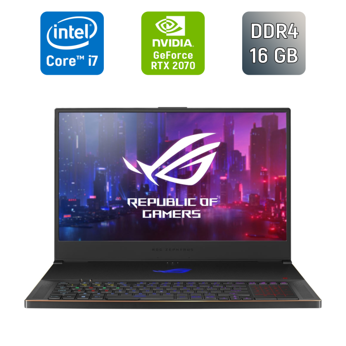 Ігровий ноутбук Asus ROG Zephyrus GX701G / 17,3" (1920x1080) IPS / Intel Core i7-9750H (6 (12) ядер по 2,6 - 4,5 ГГц) / 16 ГБ DDR4 / 1000 ГБ SSD / nVidia GeForce RTX 2070, 8 ГБ GDDR6, 256-біт / HDMI / Windows 10 б/в - зображення 1