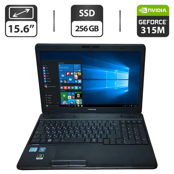 Ноутбук Б-клас Toshiba Satellite C660-25U / 15.6" (1366x768) TN / Intel Core i5-2430M (2 (4) ядра по 2.4 - 3.0 GHz) / 8 GB DDR3 / 256 GB SSD / nVidia GeForce 315M, 1 GB GDDR3, 64-bit / WebCam / DVD-ROM б/в - зображення 1