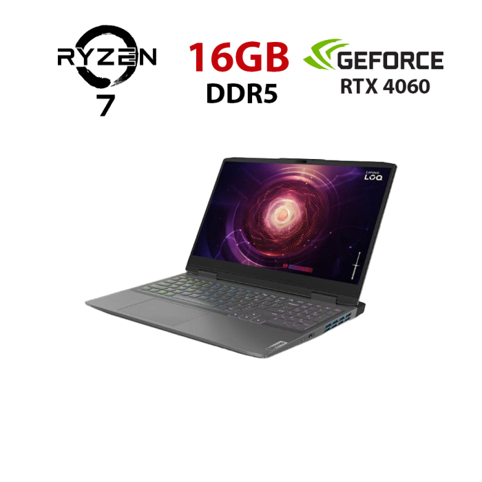 Ігровий ноутбук Lenovo LOQ 15APH8 / 15,6" (1920x1080) IPS / AMD Ryzen 7 7840HS (8 (16) ядер по 3,8 - 5,1 ГГц) / 16 ГБ DDR5 / 960 ГБ SSD / nVidia GeForce RTX 4060, 8 ГБ GDDR6, 128-біт / Веб-камера б/в - изображение 1