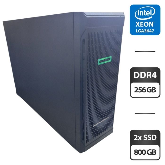 Сервер HP ProLiant ML350 Gen 10 Tower / 2x Intel Xeon Gold 6152 (22 (44) ядра по 2.1 - 3.7 GHz) / 256 GB DDR4 / 2x 800 GB SSD (SAS) / Raid P408 / 2x 800W б/в - изображение 1