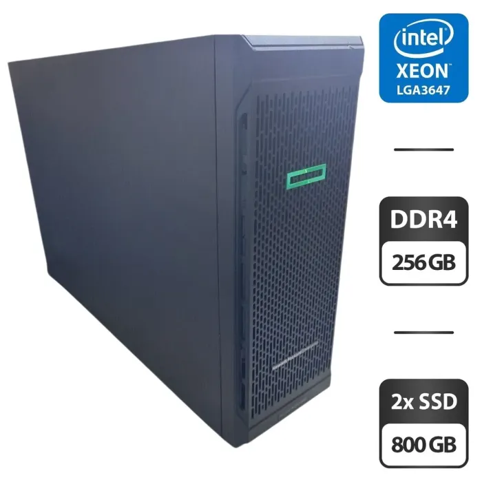 Сервер HP ProLiant ML350 Gen 10 Tower / 2x Intel Xeon Gold 6152 (22 (44) ядра по 2.1 - 3.7 GHz) / 256 GB DDR4 / 2x 800 GB SSD (SAS) / Raid P408 / 2x 800W б/в - зображення 1