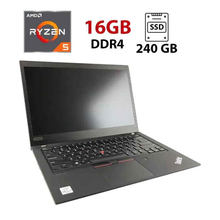 Ультрабук Lenovo ThinkPad T14 Gen1 / 14" (1920x1080) IPS / AMD Ryzen 5 Pro 4650U (6 (12) ядер по 2.1 - 4.0 GHz) / 16 GB DDR4 / 240 GB SSD / AMD Radeon RX Vega 6 Graphics / WebCam б/в - зображення 1