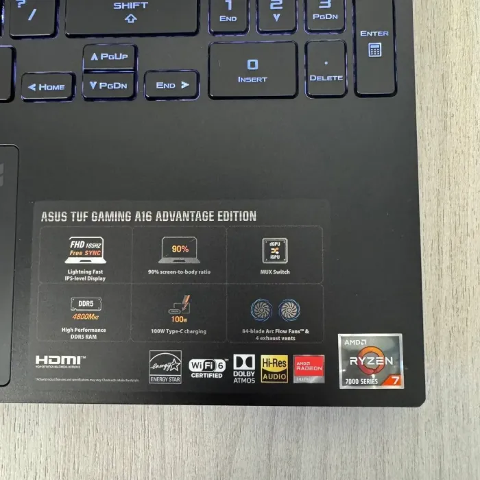 Ігровий ноутбук Asus TUF A16 FA617NT Advantage Edition / 16" (1920x1200) IPS / AMD Ryzen 7 7735HS (8 (16) ядер по 3,2 - 4,75 ГГц) / 16 ГБ DDR5 / 512 ГБ SSD NVMe / AMD Radeon RX 7700S, 8 ГБ GDDR6, 128-біт / Веб-камера б/в - зображення 5