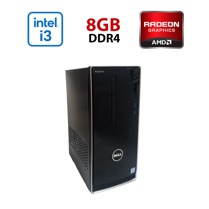 Ігровий ПК Dell Inspirion 3668 Tower / Intel Core i3-7100 (2 (4) ядра по 3,9 ГГц) / 8 ГБ DDR4 / 256 ГБ SSD / AMD Radeon R9 350, 2 ГБ GDDR5, 128-біт / Wi-Fi+Bluetooth / DVD / Win 10 Home Lic б/в - зображення 1