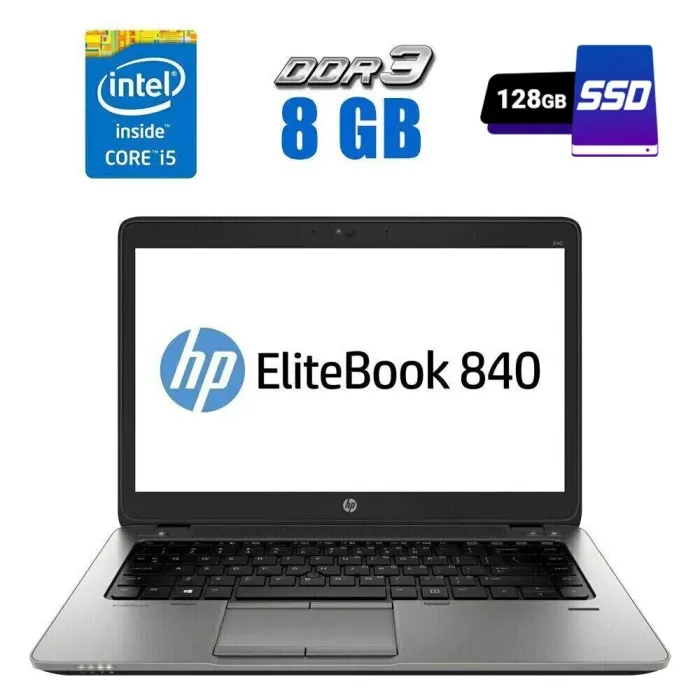 Ультрабук HP EliteBook 840 G1 / 14" (1600x900) TN / Intel Core i5-4300U (2 (4) ядра по 1.9 - 2.9 GHz) / 8 GB DDR3 / 128 GB SSD / Intel HD Graphics 4400 / WebCam / DisplayPort б/в - зображення 1