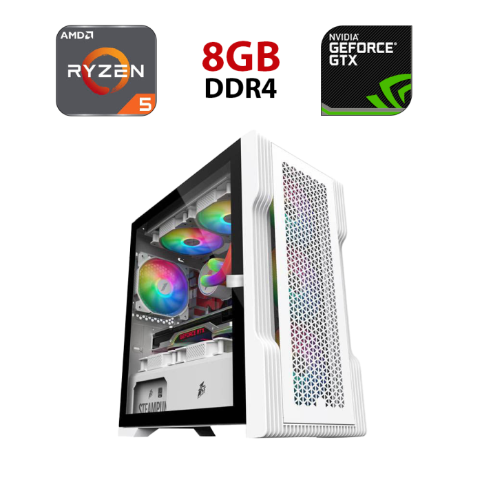 Ігровий ПК ICE T3-4F1-W-WH White Tower / AMD Ryzen 5 5500 (6 (12) ядер по 3,6 – 4,2 ГГц) / 8 ГБ DDR4 / 480 ГБ SSD / nVidia GeForce GTX 1060, 6 ГБ GDDR5, 192-біт б/в - зображення 1