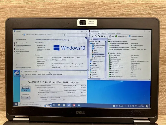 Нетбук Б-клас Dell Latitude E7250 / 12.5" (1366x768) TN / Intel Core i5-5300U (2 (4) ядра по 2.3 - 2.9 GHz) / 8 GB DDR3 / 120 GB SSD / Intel HD Graphics 5500 / WebCam б/в - зображення 12
