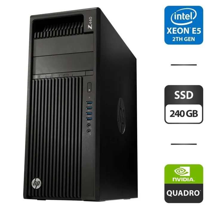 Робоча станція HP Workstation Z440 Tower / Intel Xeon E5-2697 v3 (14 (28) ядер по 2.6 - 3.6 GHz) / 32 GB DDR4 ECC / 240 GB SSD / nVidia Quadro K2200, 4 GB GDDR5, 128-bit / 700W / DVD-ROM б/в - зображення 1