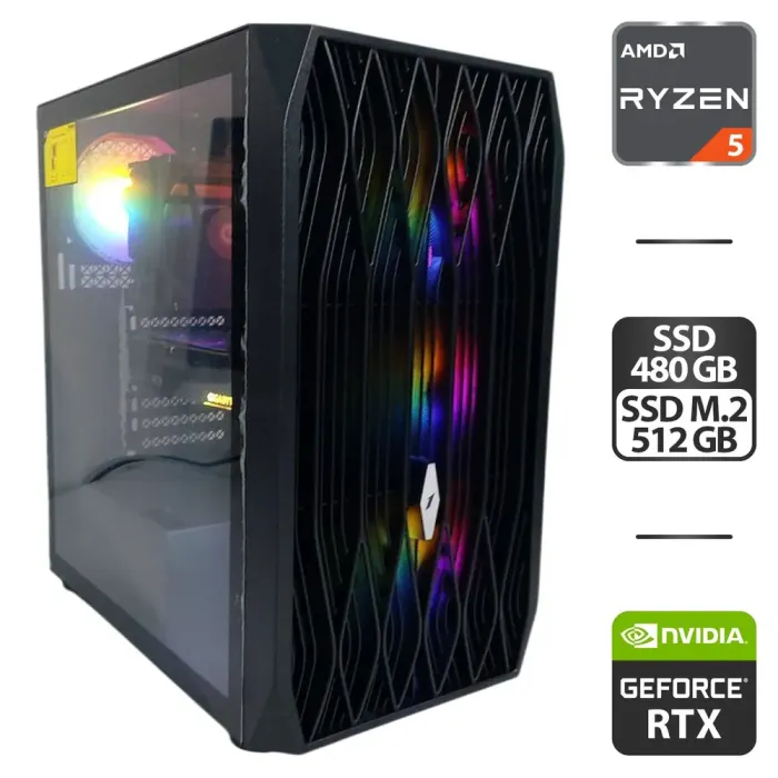 Ігровий ПК 1stPlayer Ariya AY7 Tower / AMD Ryzen 5 3600 (6 (12) ядер по 3.6 - 4.2 GHz) / 16 GB DDR4 / 480 GB SSD + 512 GB SSD M.2 / nVidia GeForce RTX 3060 Ti, 8 GB GDDR6, 256-bit / 500W б/в - зображення 1