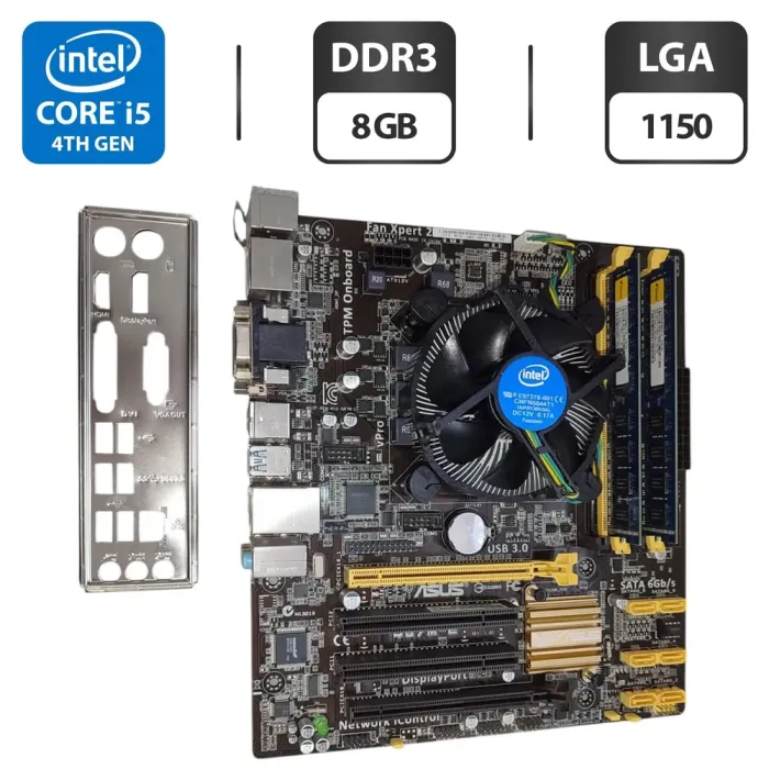 Комплект: материнська плата Asus Q87M-E / Intel Core i5-4570 (4 ядра по 3.2 - 3.6 GHz) / 8 GB DDR3 / Intel HD Graphics 4600 / Socket LGA1150 / Кулер BOX б/в - зображення 1