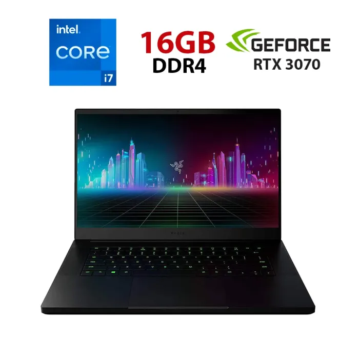 Ігровий ноутбук Razer Blade 15 RZ09-0369BN22-R3N1 / 15.6" (1920x1080) IPS / Intel Core i7-10750H (6 (12) ядер по 2,6 - 5,0 ГГц) / 16 ГБ DDR4 / 480 ГБ SSD / nVidia GeForce RTX 3070, 6 ГБ GDDR6, 256-біт / WebCam б/в - зображення 1