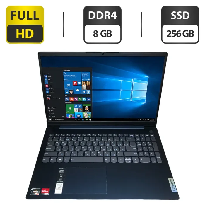 Ультрабук Б-клас Lenovo IdeaPad 3 15ABA7 / 15.6" (1920x1080) IPS / AMD Ryzen 7 5825U (8 (16) ядра по 2.0 - 4.5 GHz) / 8 GB DDR4 / 256 GB SSD / AMD Radeon Graphics / WebCam б/в - зображення 1