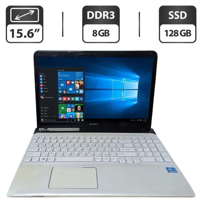 Ноутбук Б-клас Sony SVE151J11M / 15.6" (1366x768) TN / Intel Core i3-3110M (2 (4) ядра по 2.4 GHz) / 8 GB DDR3 / 128 GB SSD / Intel HD Graphics 4000 / WebCam / DVD-ROM б/в - зображення 1