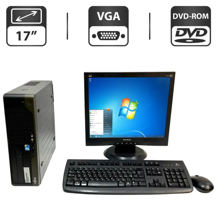 Комплект ПК: Б-клас Fujitsu Esprimo E5730 E85 SFF / Intel Core 2 Duo E8500 (2 ядра по 3.16 GHz) / 4 GB DDR2 / 160 GB HDD / Intel HD Graphics / DVD-ROM + Монітор Б-клас ViewSonic VA703b / 17" (1280x1024) TN / VGA  б/в - зображення 1