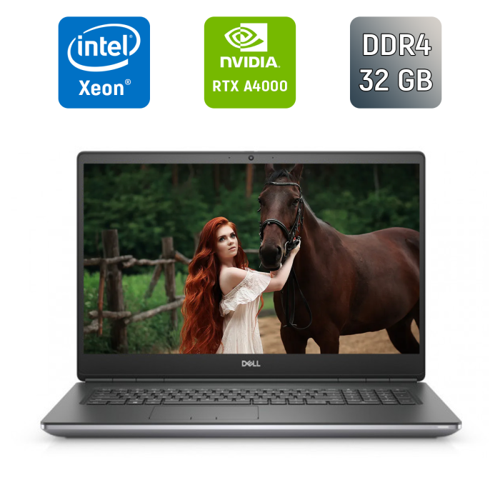 Мобільна робоча станція Dell Precision 7760 / 17,3" (3840x2160) IPS / Intel Xeon W-11855M (6 (12) ядер по 3,2 - 4,9 ГГц) / 32 ГБ DDR4 / 1000 ГБ SSD / nVidia RTX A4000, 8 ГБ GDDR6, 256-біт / WebCam / HDMI / Windows 10 б/в - изображение 1