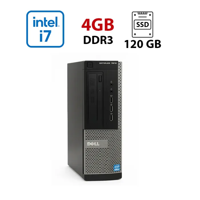 Комп'ютер Dell OptiPlex 7010 SFF / Intel Core i7-3770 (4 (8) ядра по 3,4 - 3,9 ГГц) / 4 ГБ DDR3 / 120 ГБ SSD / Intel HD Graphics 4000 / DVD-ROM б/в - зображення 1