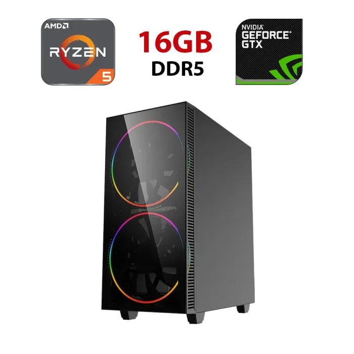 Ігровий ПК Stalker GameMax Black Hole Tower / AMD Ryzen 5 8400F (6 (12) ядер по 4,2 - 4,7 ГГц) / 16 ГБ DDR5 / 960 ГБ SSD / nVidia GeForce RTX 5060, 8 ГБ GDDR7, 128-bit - зображення 1