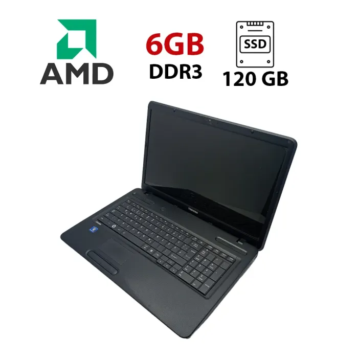 Ноутбук Toshiba Satellite C670 / 17.3" (1600x900) TN / AMD E-450 (2 ядра по 1.6 GHz) / 6 GB DDR3 / 120 GB SSD / AMD Radeon HD 6320 Graphics / WebCam б/в - зображення 1