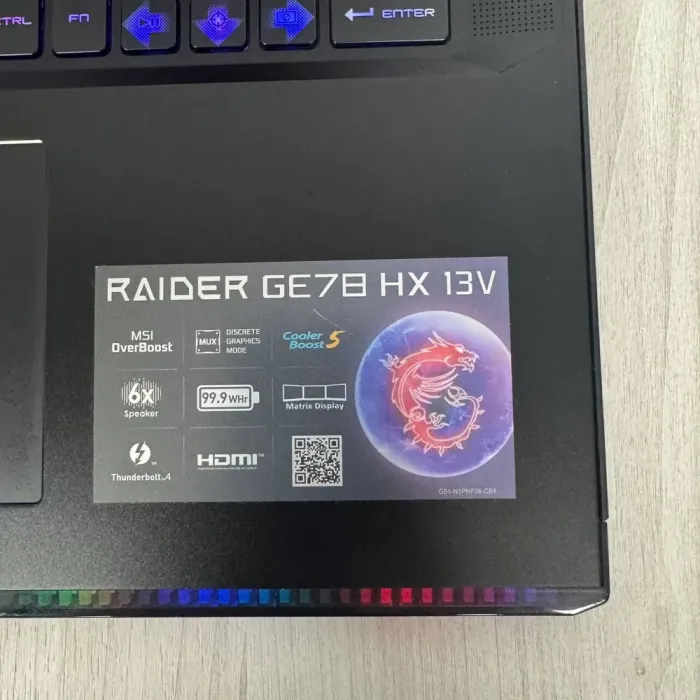 Ігровий ноутбук MSI Raider GE78HX 13VH / 17.3" (2560x1440) IPS / Intel Core i9-13950HX (24 (32) ядра по 2,2 - 5,5 ГГц) / 32 ГБ DDR5 / 2000 ГБ SSD NVMe / nVidia GeForce RTX 4080, 12 ГБ GDDR6, 192-bit / WebCam б/в - зображення 9