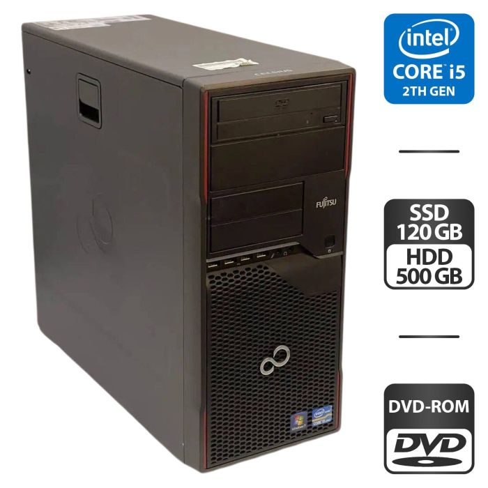 Комп'ютер Fujitsu Celsius W410 Tower / Intel Core i5-2400 (4 ядра по 3,1 - 3,4 ГГц) / 16 ГБ DDR3 / 120 ГБ SSD + 500 ГБ HDD / Intel HD Graphics 2000 / DVD-ROM б/в - изображение 1