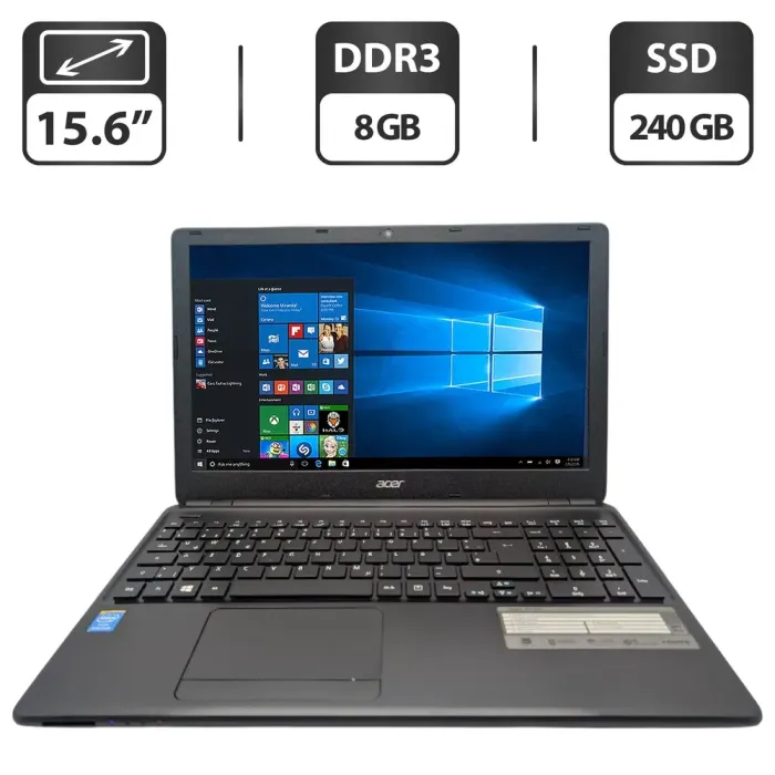 Ноутбук Acer Aspire E1-510 / 15.6" (1366x768) TN / Intel Pentium N3520 (4 ядра по 2.17 - 2.42 GHz) / 8 GB DDR3 / 240 GB SSD / Intel HD Graphics / WebCam / DVD-ROM б/в - зображення 1