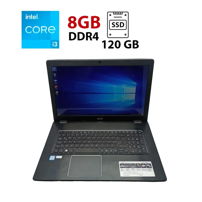 Ноутбук Acer E5-774 / 17.3" (1600x900) TN / Intel Core i3-6157U (2 (4) ядра по 2.4 GHz) / 8 GB DDR4 / 120 GB SSD + 500 GB HDD / Intel Iris Graphics 550 / WebCam б/в - зображення 1