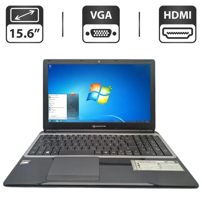 Ноутбук Packard Bell EasyNote TE69KB / 15.6" (1366x768) TN / AMD E1-2500 (2 ядра по 1.4 GHz) / 6 GB DDR3 / 320 GB HDD / Intel HD Graphics / WebCam / АКБ не тримає б/в - зображення 1