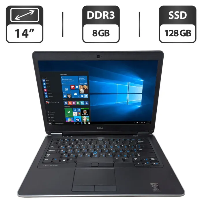 Ноутбук Б-клас Dell Latitude E7440 / 14" (1366x768) TN / Intel Core i5-4310U (2 (4) ядра по 2.0 - 3.0 GHz) / 8 GB DDR3 / 128 GB SSD / Intel HD Graphics 4400 / WebCam / USB 3.0 б/в - зображення 1