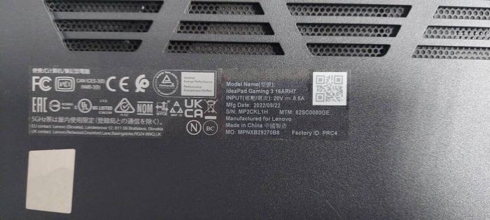 Ігровий ноутбук Lenovo IdeaPad Gaming 3 16ARH7 Gray / 16" (1920x1080) IPS / AMD Ryzen 5 6600H (6 (12) ядер по 3.3 - 4.5 GHz) / 16 GB DDR5 / 512 GB SSD / nVidia GeForce RTX 3050, 4 GB GDDR6, 128-bit / WebCam б/в - зображення 8