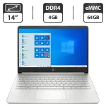 Ультрабук HP Laptop 14-fq0036cl / 14" (1366x768) TN / AMD 3020e (2 ядра по 1.1 - 2.6 GHz) / 4 GB DDR4 / 64 GB eMMC / AMD Radeon Graphics / WebCam / HDMI