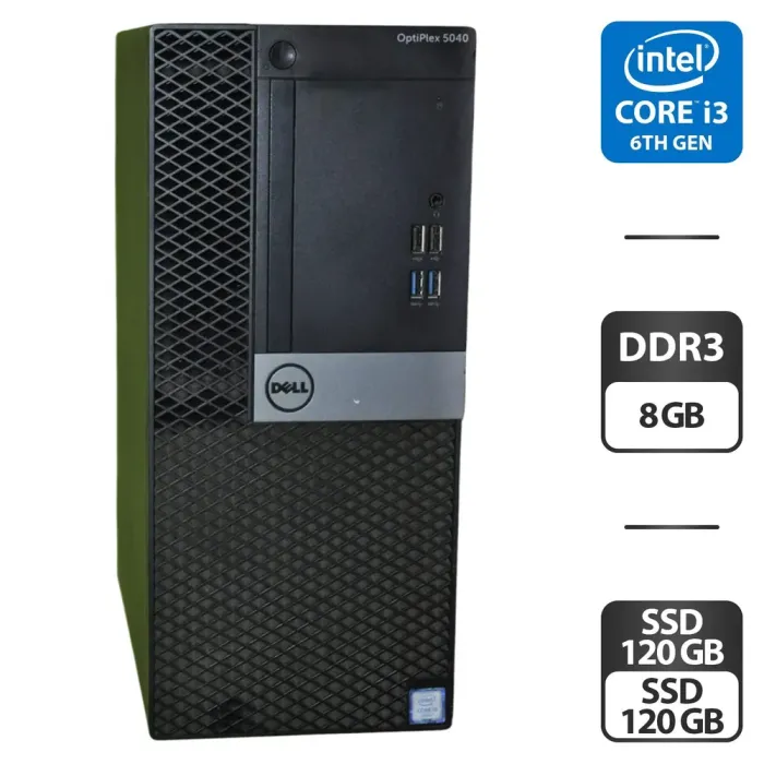 Комп'ютер Dell OptiPlex 5040 Tower / Intel Core i3-6100 (2 (4) ядра по 3.7 GHz) / 8 GB DDR3 / 120 GB SSD + 120 GB SSD / Intel HD Graphics 530 б/в - зображення 1