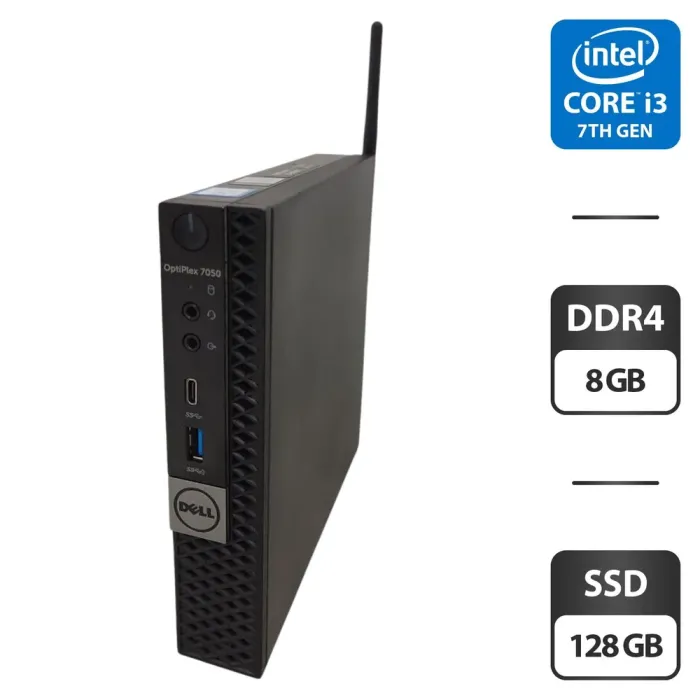 Неттоп Dell OptiPlex 7050 Micro USFF / Intel Core i3-7100T (2 (4) ядра по 3.4 GHz) / 8 GB DDR4 / 128 GB SSD / Intel HD Graphics 630 / Wi-Fi б/в - зображення 1