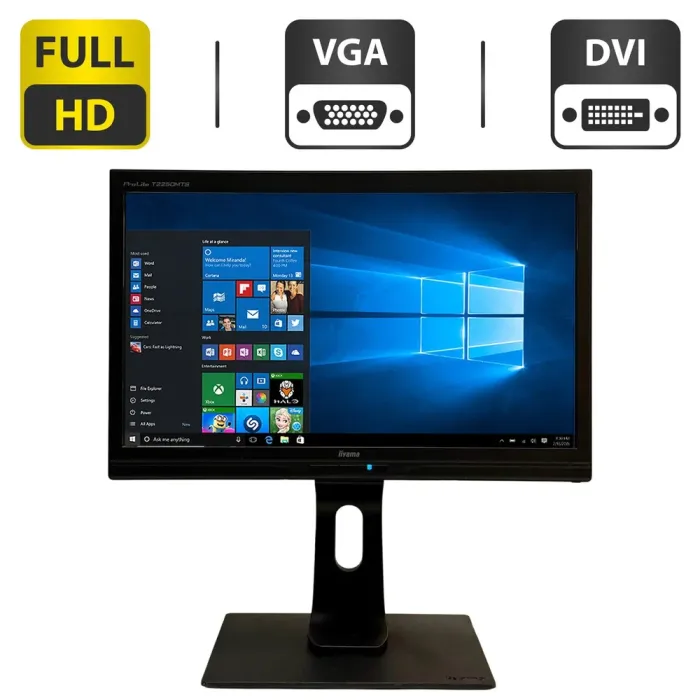 Монітор Iiyama ProLite T2250MTS/22" (1920x1080) TN Touch / USB, VGA, DVI / Вбудовані колонки 2x 1W / VESA 100x100 + Кабель живлення б/в - зображення 1