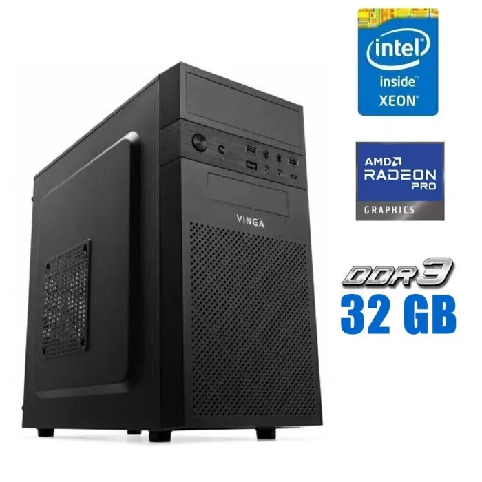 Ігровий ПК Vinga CS112B Tower / Intel Xeon E3-1240 v3 (4 (8) ядра по 3.4 - 3.8 GHz) / 32 GB DDR3 / 256 GB SSD / AMD Radeon Pro WX 2100, 2 GB GDDR5, 64-bit б/в - зображення 1