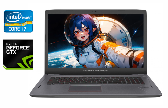 Ігровий ноутбук Asus ROG Strix GL702V / 17.3" (1920x1080) IPS / Intel Core i7-7700HQ (4 (8) ядра по 2.8 - 3.8 GHz) / 16 GB DDR4 / 512 GB SSD / nVidia GeForce GTX 1070, 8 GB GDDR5, 256-bit / WebCam / HDMI б/в - зображення 1