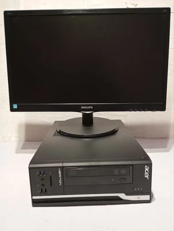 Комплект ПК Б-клас: Acer Veriton X2632G SFF / Intel Core i3-4150 (2 (4) ядра по 3.5 GHz) / 8 GB DDR3 / 320 GB HDD / Intel HD Graphics 4400 / DVD-RW + Монітор Philips 223V5L / 22" (1920x1080) TN / 1x VGA / VESA 100x100 б/в - зображення 2