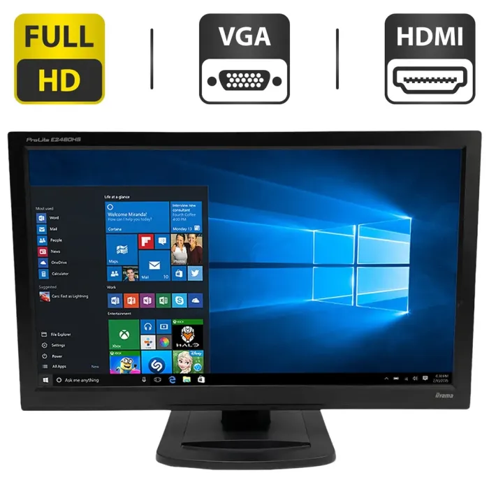 Монітор Iiyama ProLite E2480HS-B1/24" (1920x1080) TN/VGA, DVI, HDMI/Вбудовані колонки 2x 4W/VESA 100x100 + Кабель живлення б/в - зображення 1