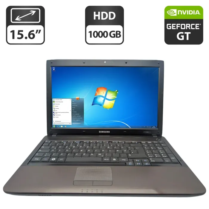Ноутбук Samsung RV580 / 15.6" (1366x768) TN / Intel Core i3-330M (2 (4) ядра по 2.1 GHz) / 6 GB DDR3 / 1000 GB HDD / nVidia GeForce GT 330M, 1 GB GDDR3, 128-bit / WebCam / DVD-ROM б/в - зображення 1
