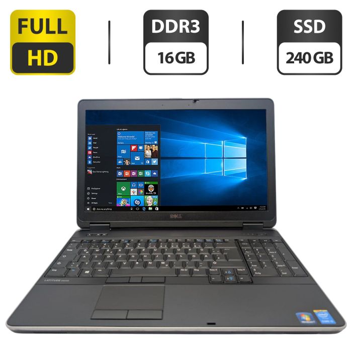 Ноутбук Dell Latitude E6540 / 15.6" (1920x1080) TN / Intel Core i7-4800MQ (4 (8) ядра по 2.7 - 3.7 GHz) / 16 GB DDR3 / 240 GB SSD / Intel HD Graphics 4600 / DVD-ROM б/в - зображення 1