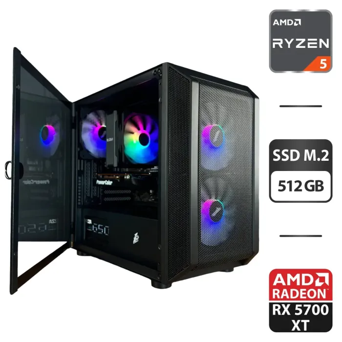 Збірка під замовлення: 1stPlayer D3-3F2-Plus Black Tower / AMD Ryzen 5 5500 (6 (12) ядер по 3.6 - 4.2 GHz) / 16 GB DDR4 / 512 GB SSD M.2 / AMD Radeon RX 5700 XT, 8 GB GDDR6, 256-bit / 650W б/в - зображення 1