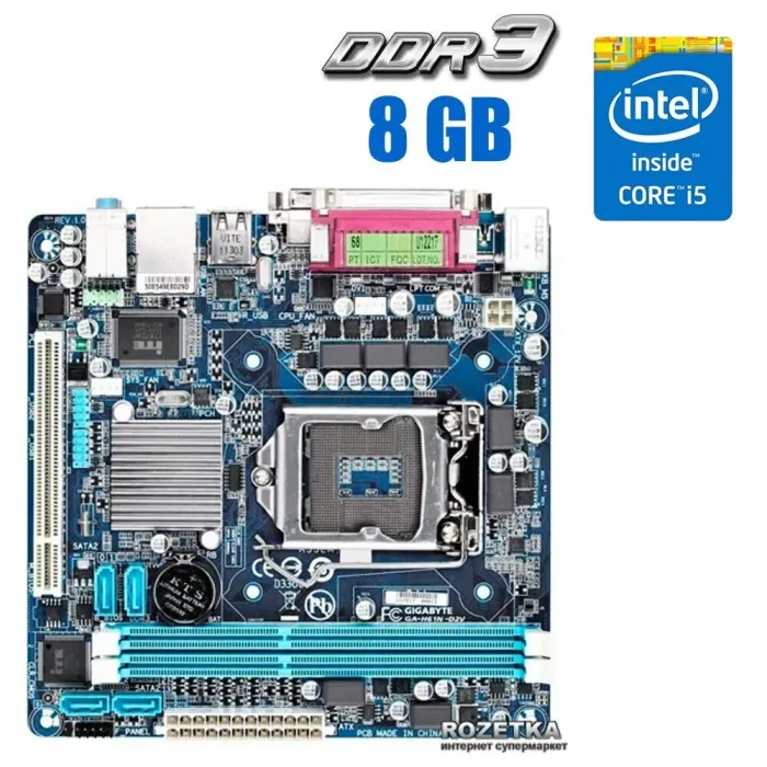 Комплект: материнська плата Gigabyte GA-H61N-D2V / LGA1155 / Intel Core i5-2300 (4 ядра по 2.8 - 3.1 GHz) / 8 GB DDR3 / Intel HD Graphics 2000 + Кулер б/в - зображення 1